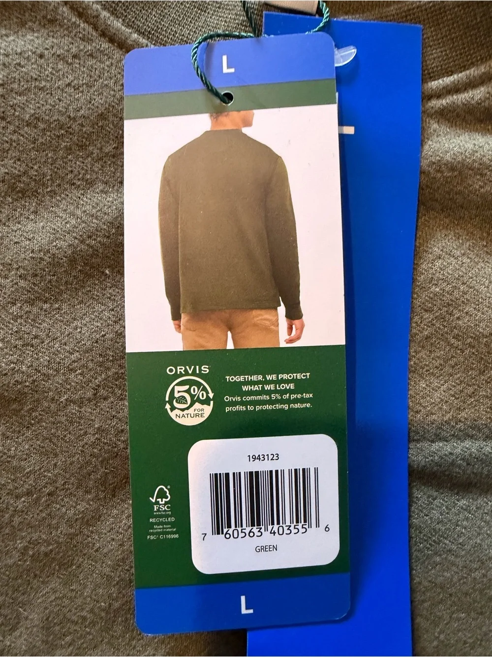 Orvis Men’s Green Cotton/Poly Size L Crew Neck Long Sleeve Sweatshirt NWT